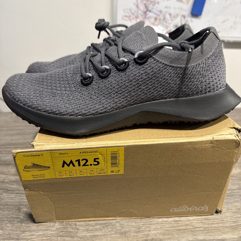 Allbirds Mens Tree Dasher 2 Shoes Gray Knit Sneakers Size 12.5 Damaged Box